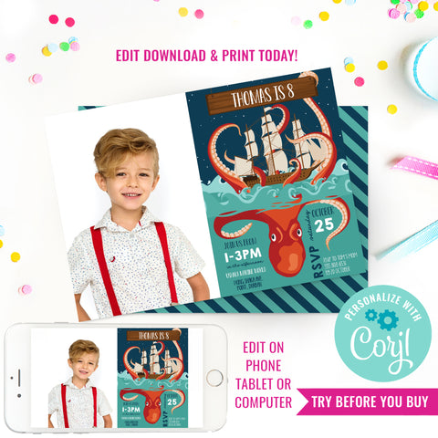 Kraken Birthday Picture Invitation