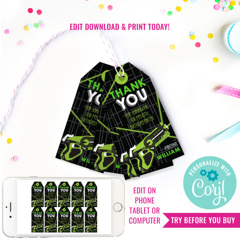 Laser Tag Birthday Party Favor Tags for a Boy