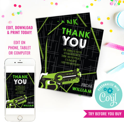 Laser Tag Birthday Thank-You Cards