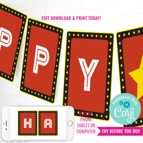 Movie Night Party Birthday Banner