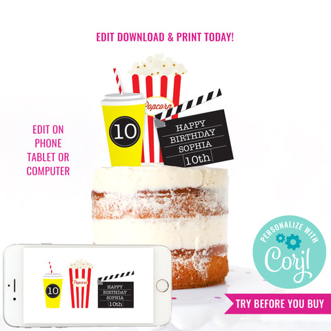 Movie Night Party Cake Topper 