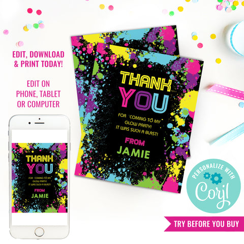 Let's Glow Neon Party Thank You Card