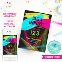 Neon Party Theme Invitation | Glow Birthday Party Invite | Tween Party Invitation