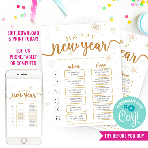 New Years Eve Dice Table Game | Printable New Years Family Game | Holiday Game