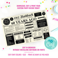 60th Birthday Party Printable Placemat