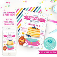Pancakes and Pajamas Party Invitation for a Girl | Sleepover Invitation