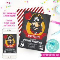 Chalkboard Pirate Birthday Party Invitation for a Boy