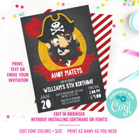 Chalkboard Pirate Birthday Party Invitation for a Boy