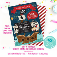 Pirate Birthday Party Invitation for a Boy