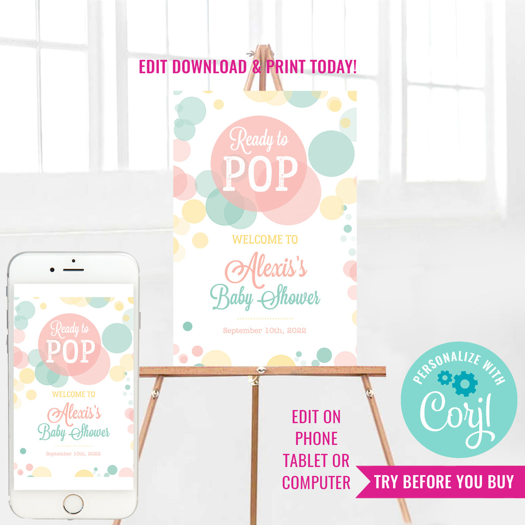 Ready To Pop Baby Shower Welcome Poster | Unisex Baby Shower Welcome Sign