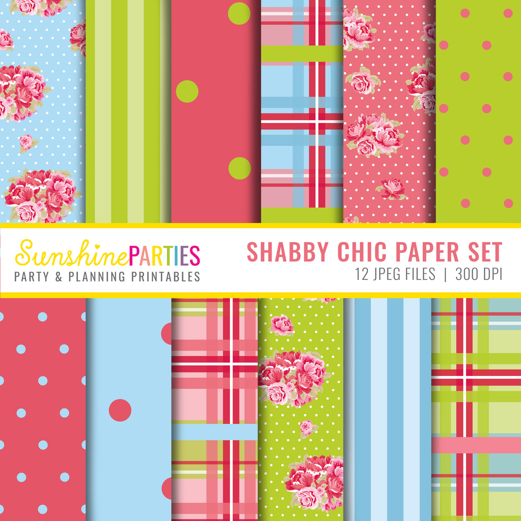 Shabby Chic Digital Paper Set | Digital Paper Bundle | Shabby Chic Designs