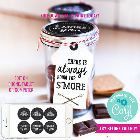 S'mores In A Jar | S'more Favor Tag labels | S'more Stickers