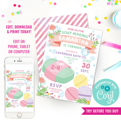 Soap Making Party Invitation | Pastel Floral Party