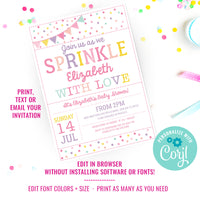 Sprinkle Baby Shower Invitation For A Girl |Confetti Baby Shower Invitation