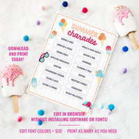 Printable Summer Charades Game for kids | Printable Kids Game | Printable Family Game