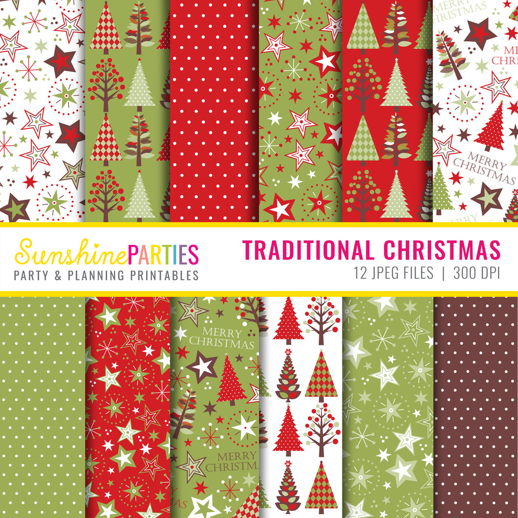 Traditional Christmas Digital Paper Set