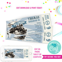Vintage Train Ticket Party Invitation | Steam Train Invitation