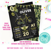 Vintage Army Bicycle Birthday Party Invitation | Army Bike Birthday Invite | Military Bicycle Party