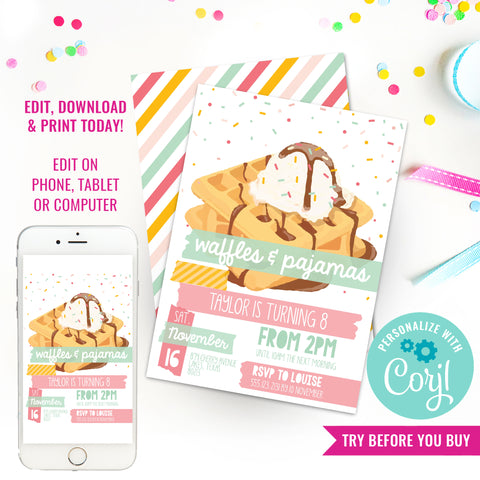 Vintage Waffle Party Invitation | Slumber Party Invitation