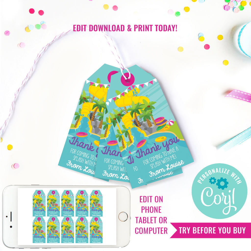 water-park-girls-party-favor-tags-pool-party-fun-sunshine-parties for Free Printable Pool Party Thank You Tags Water Park Girls Party Favor Tags | Pool Party Fun – Sunshine Parties for Free Printable Pool Party Thank You Tags