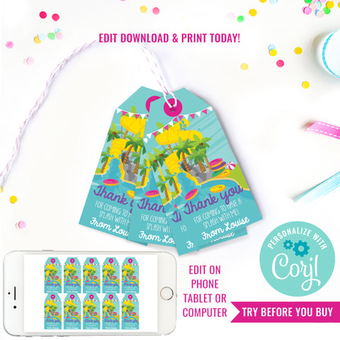 Water Park Girls Party Favor Tags