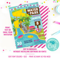 Water Park Party Invitation for Girls