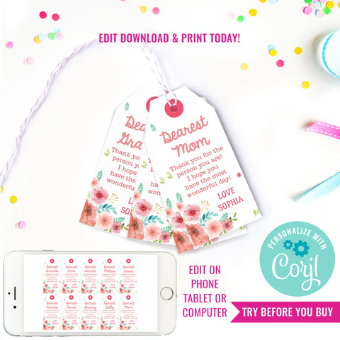 Floral Watercolor Favor Tags | Floral Watercolour Gift Tags