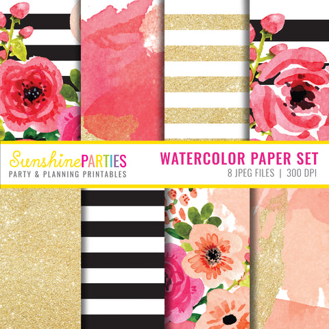 Watercolor Floral Digital paper Design Set