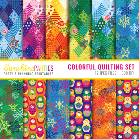Colorful Quilting Digital Paper Set | Digital Paper Bundle
