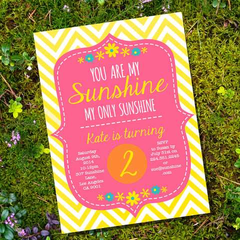 You Are My Sunshine Birthday Party Invitation | Pink and Yellow Birthday Invite